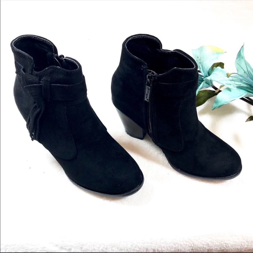 Black Suede Fringe Booties - Picture 4 of 6